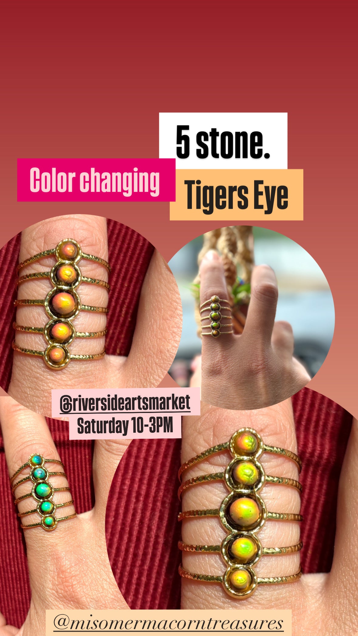 5 Stone Tiger Eye Mood Ring