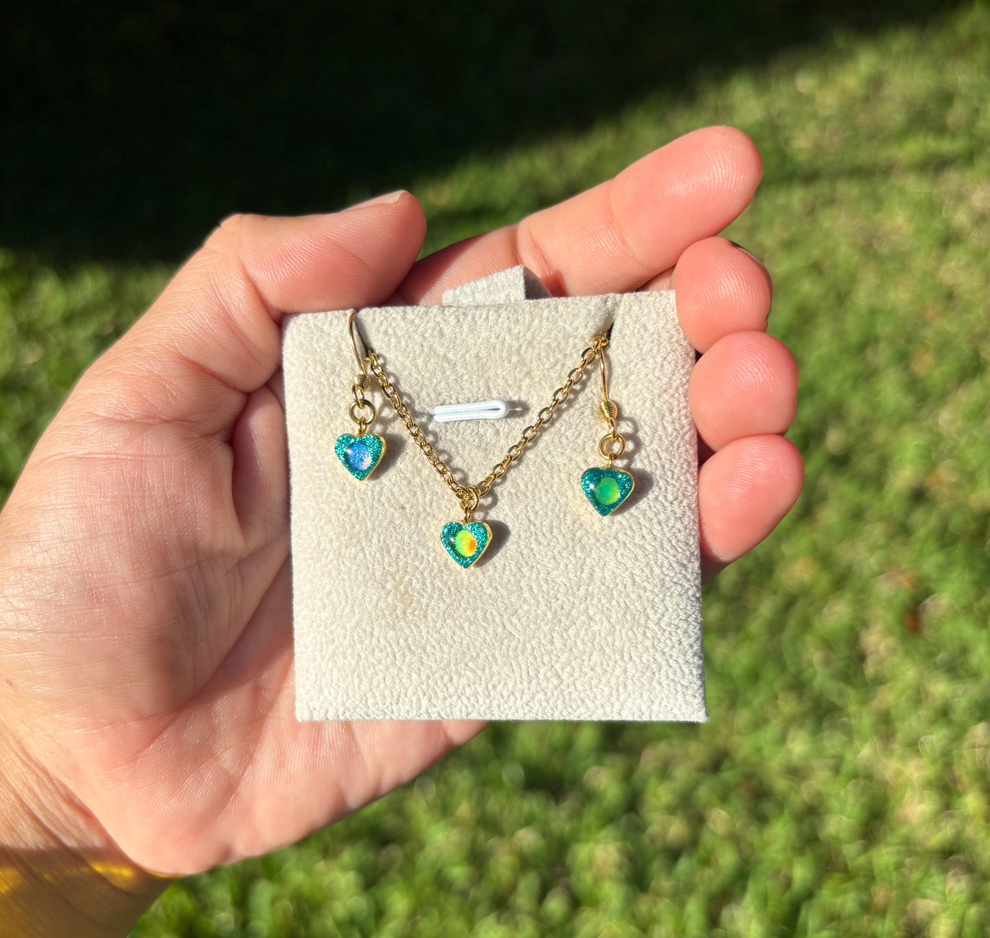 Mood Color Changing Heart Earrings and Necklace Set